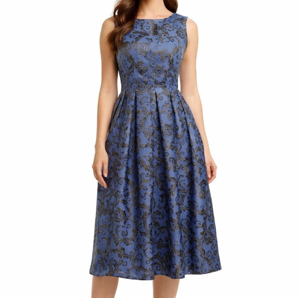 Taylor Skater Blue and Black Shiny Formal Dress Size 6